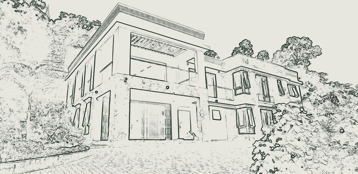 Line drawing of the same view