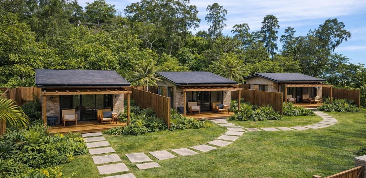 Render of three cottage units around a private courtyard