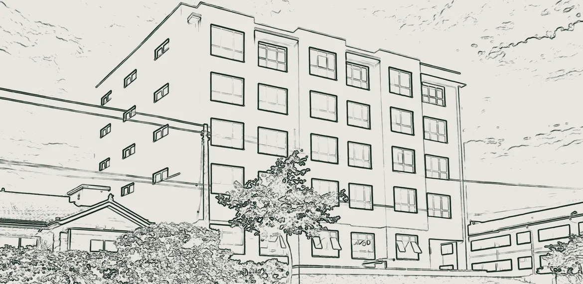 Line drawing of the same view